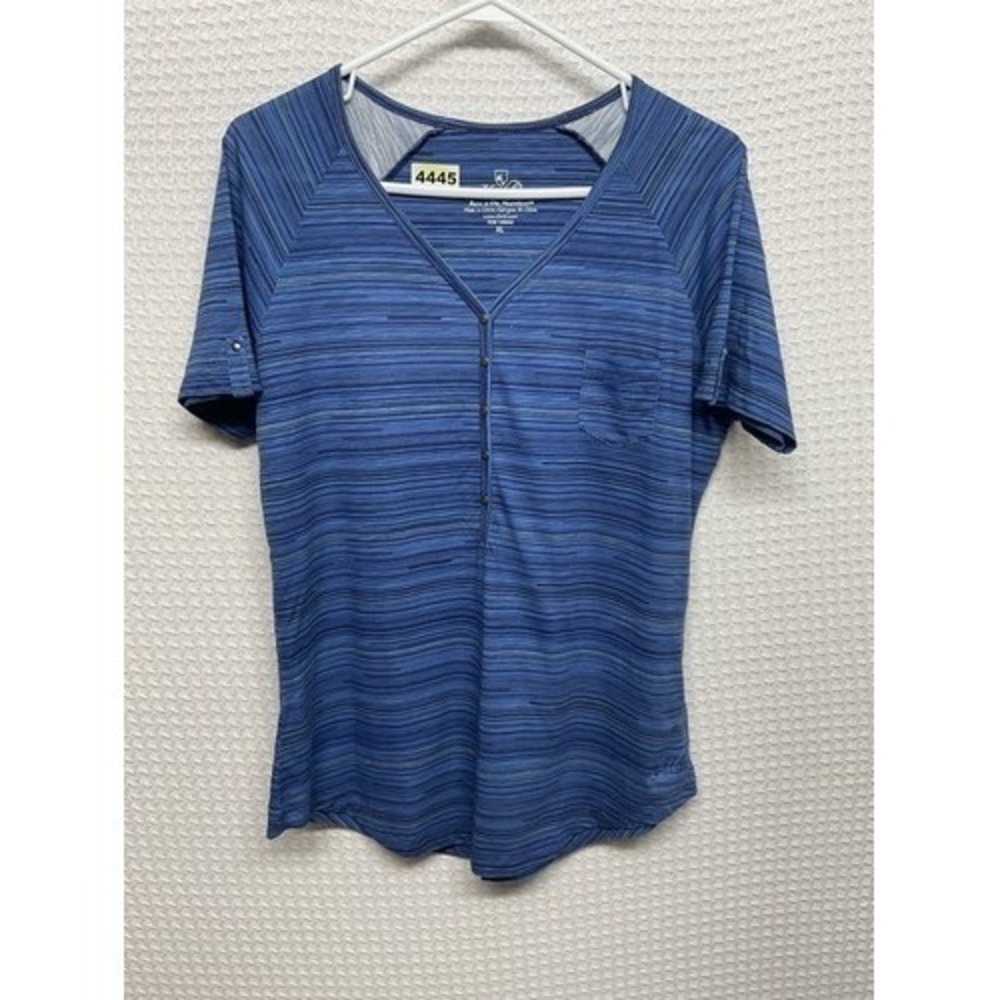 Kuhl Bella Cobalt Blue Strip V-Neck Short Sleeve T-Shirt Women XL China